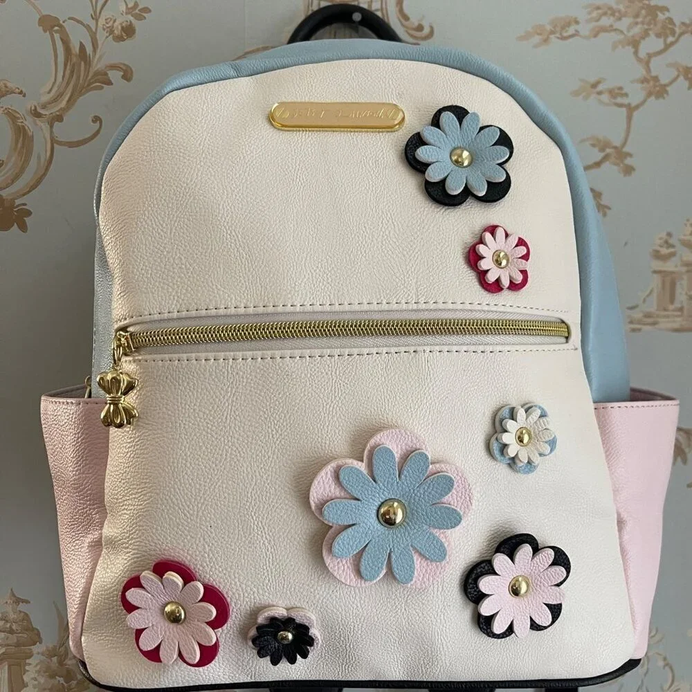 Betsey Johnson Floral Appliqué Mini Backpack Pastel Colorful Kawaii Whimsical - Picture 1 of 14